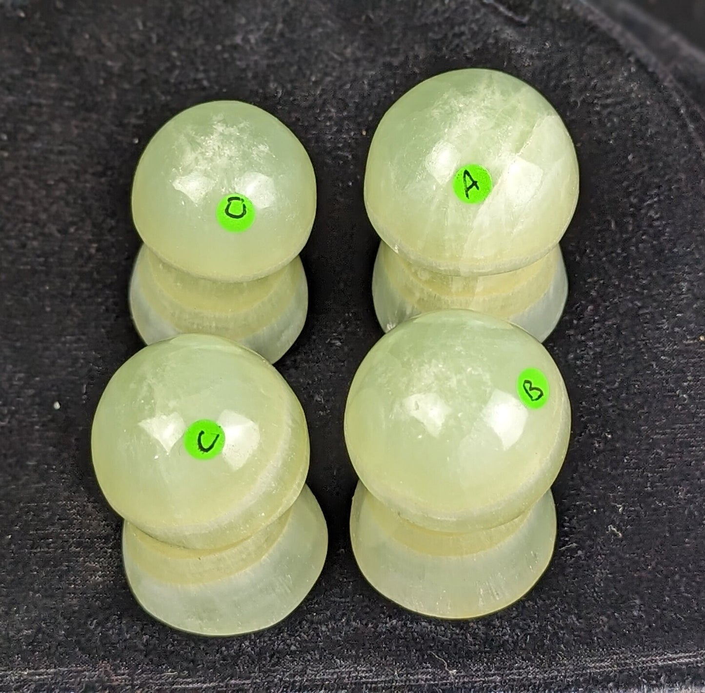 Hand Carved Pistachio Calcite Mushroom Figurines