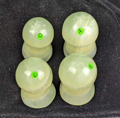 Hand Carved Pistachio Calcite Mushroom Figurines