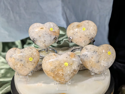 Plume Agate Hearts with Pyrite Inclusions