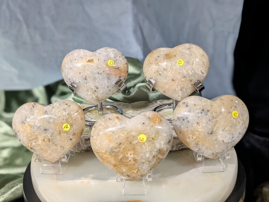 Plume Agate Hearts with Pyrite Inclusions