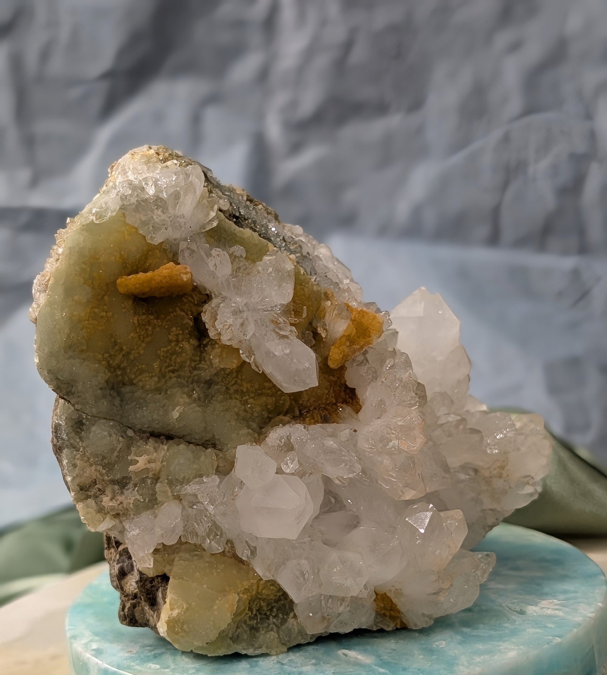 Prehnite and Quartz in Matrix Specimen