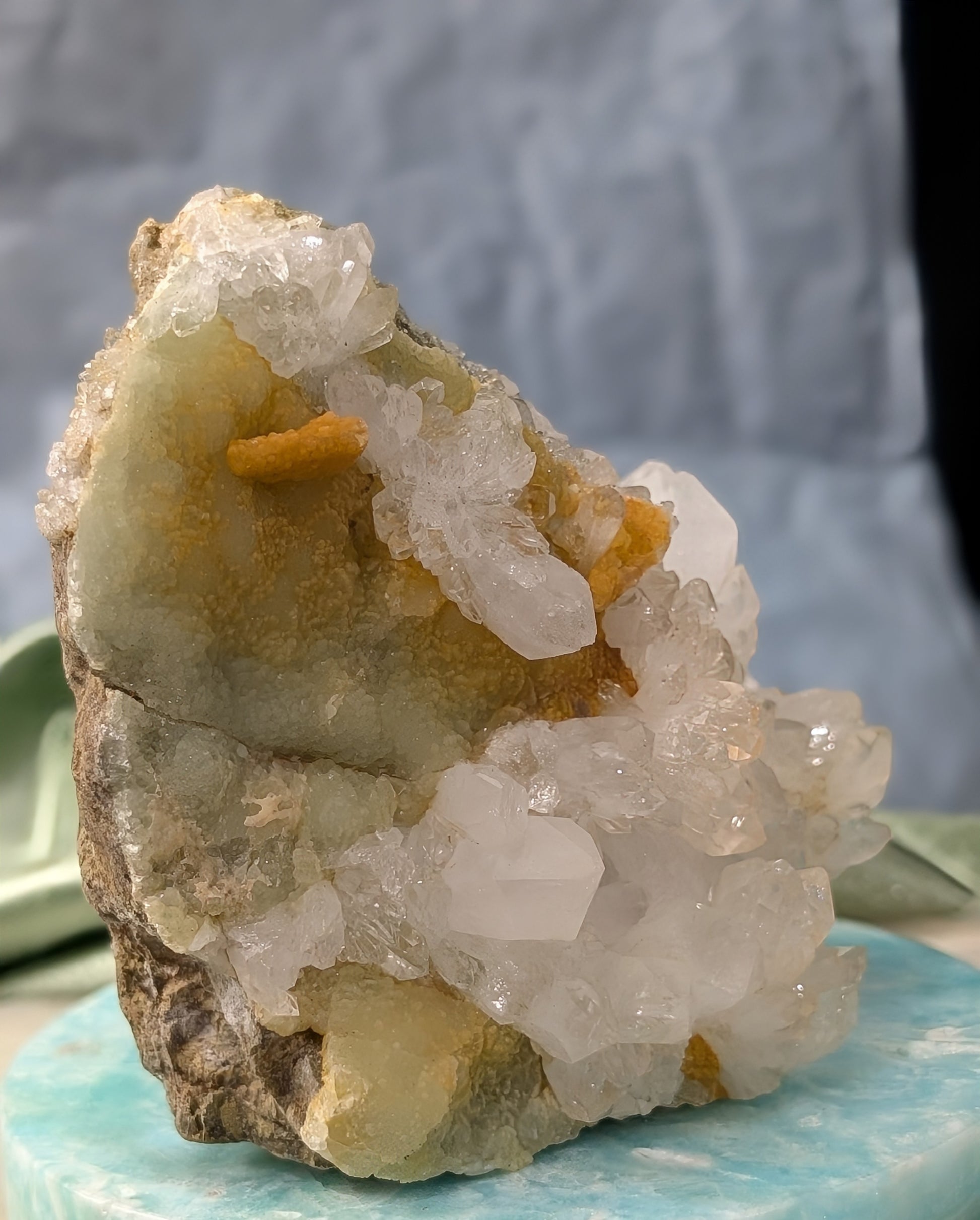 Prehnite and Quartz in Matrix Specimen