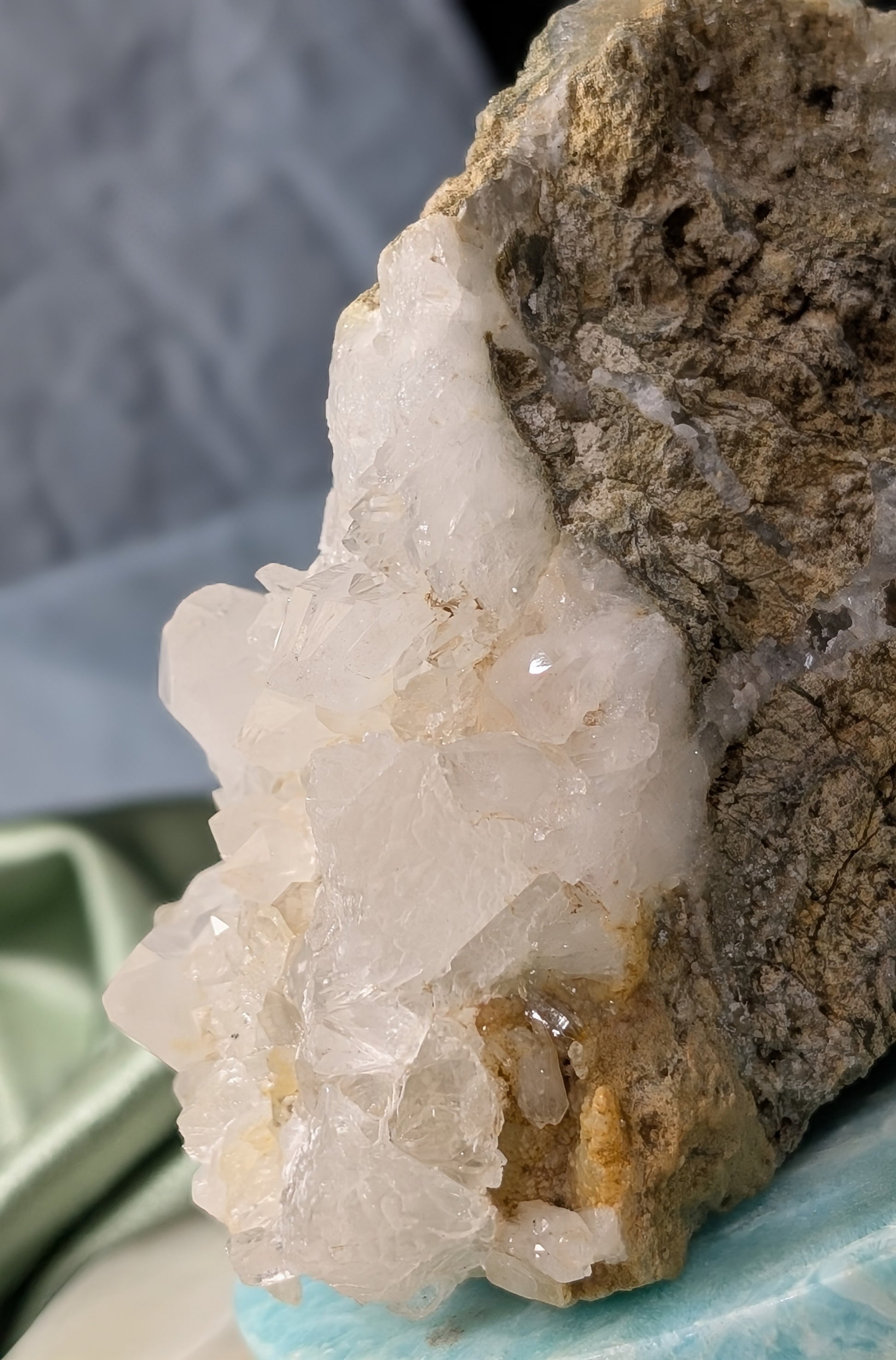 Prehnite and Quartz in Matrix Specimen