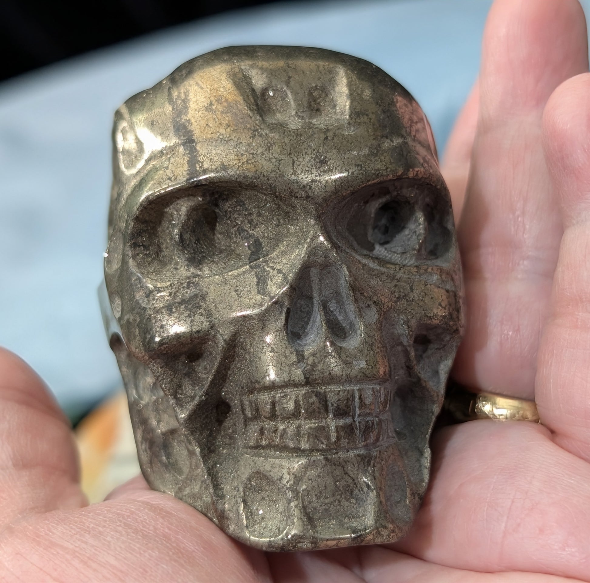 Pyrite Skull Carving