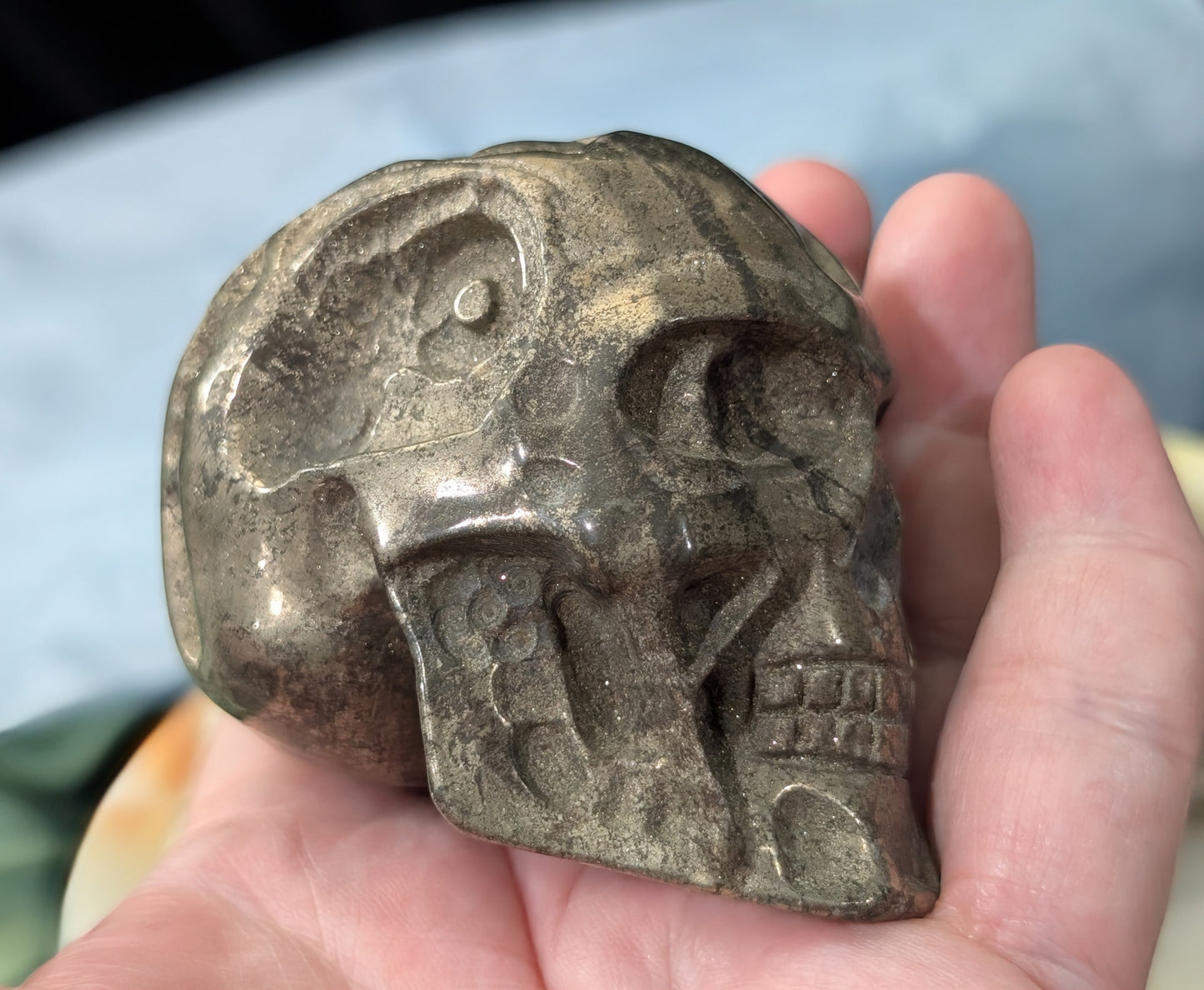 Pyrite Skull Carving