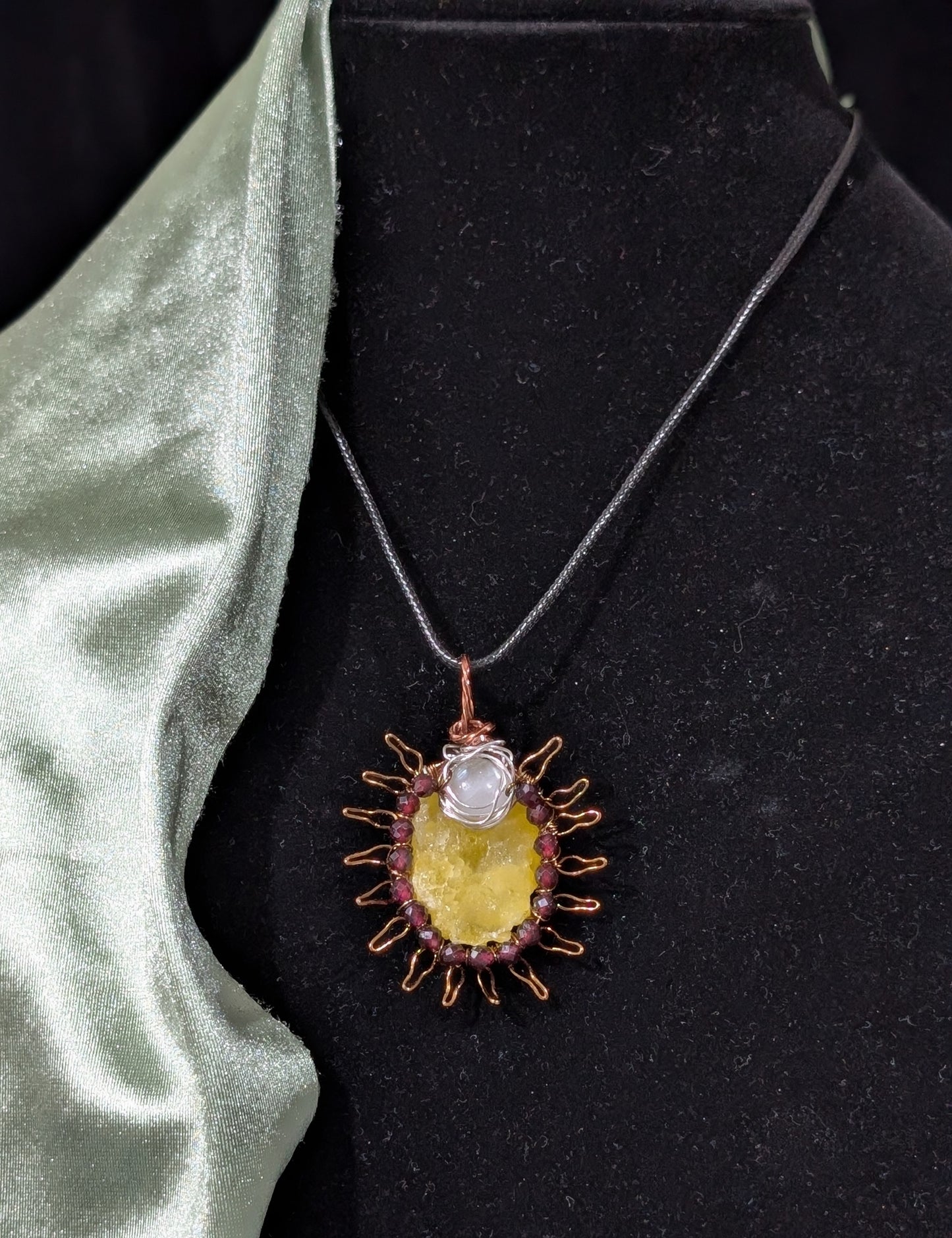 Raw Brucite Sun and Moonstone Pendant