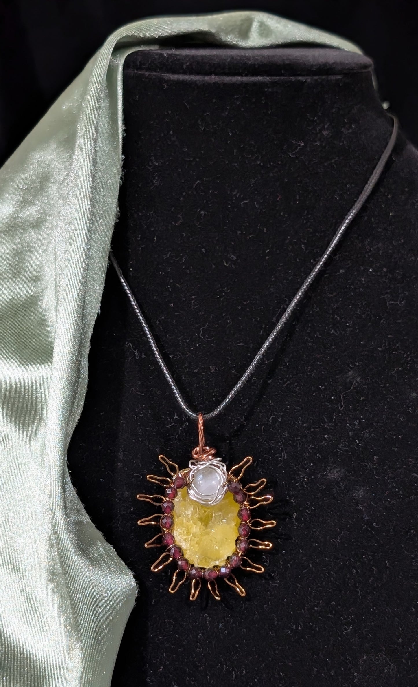 Raw Brucite Sun and Moonstone Pendant