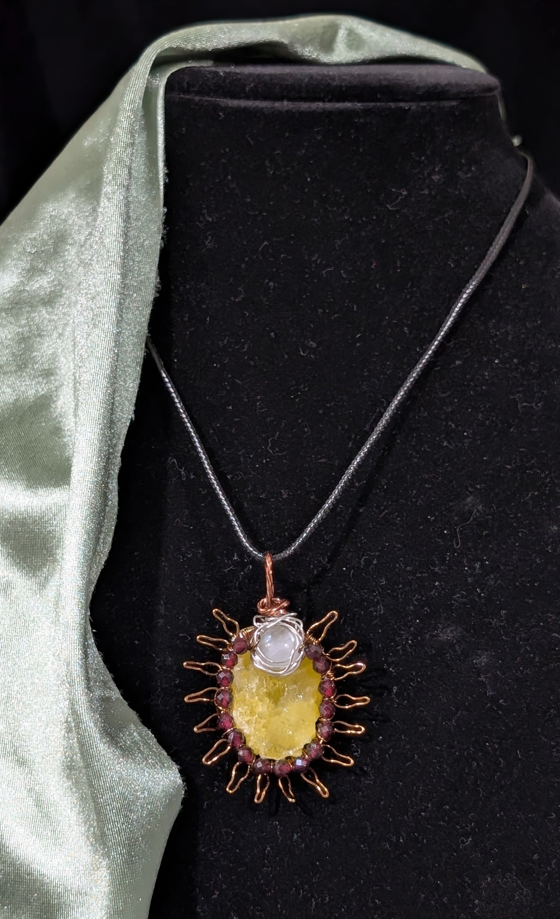 Raw Brucite Sun and Moonstone Pendant