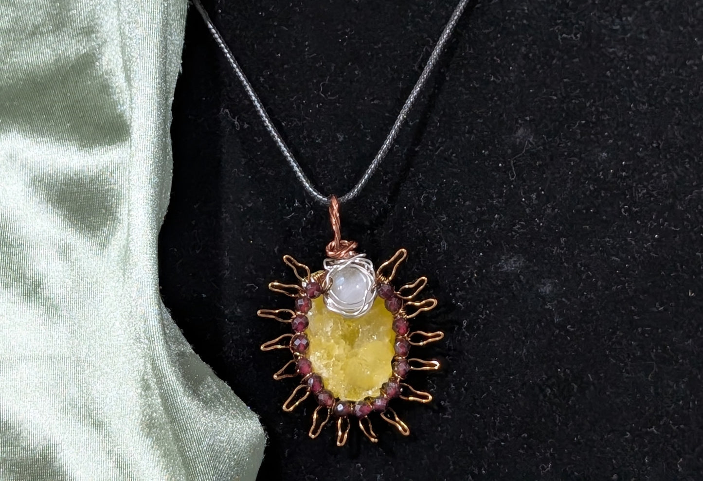 Raw Brucite Sun and Moonstone Pendant