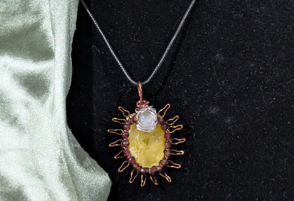 Raw Brucite Sun and Moonstone Pendant