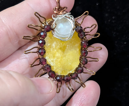 Raw Brucite Sun and Moonstone Pendant