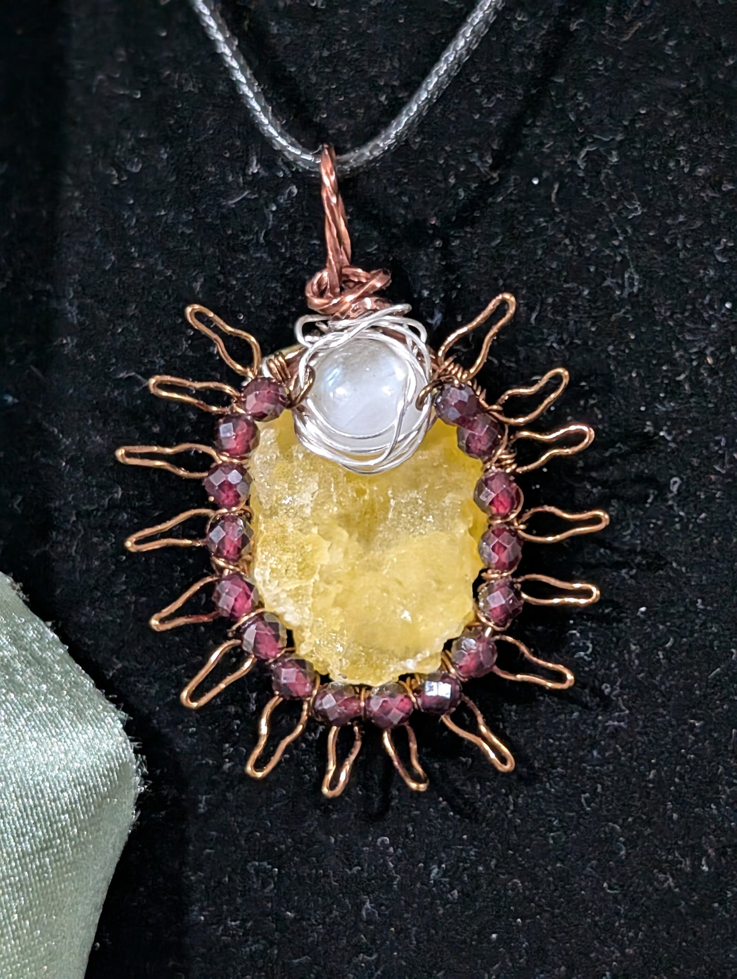 Raw Brucite Sun and Moonstone Pendant