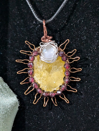 Raw Brucite Sun and Moonstone Pendant