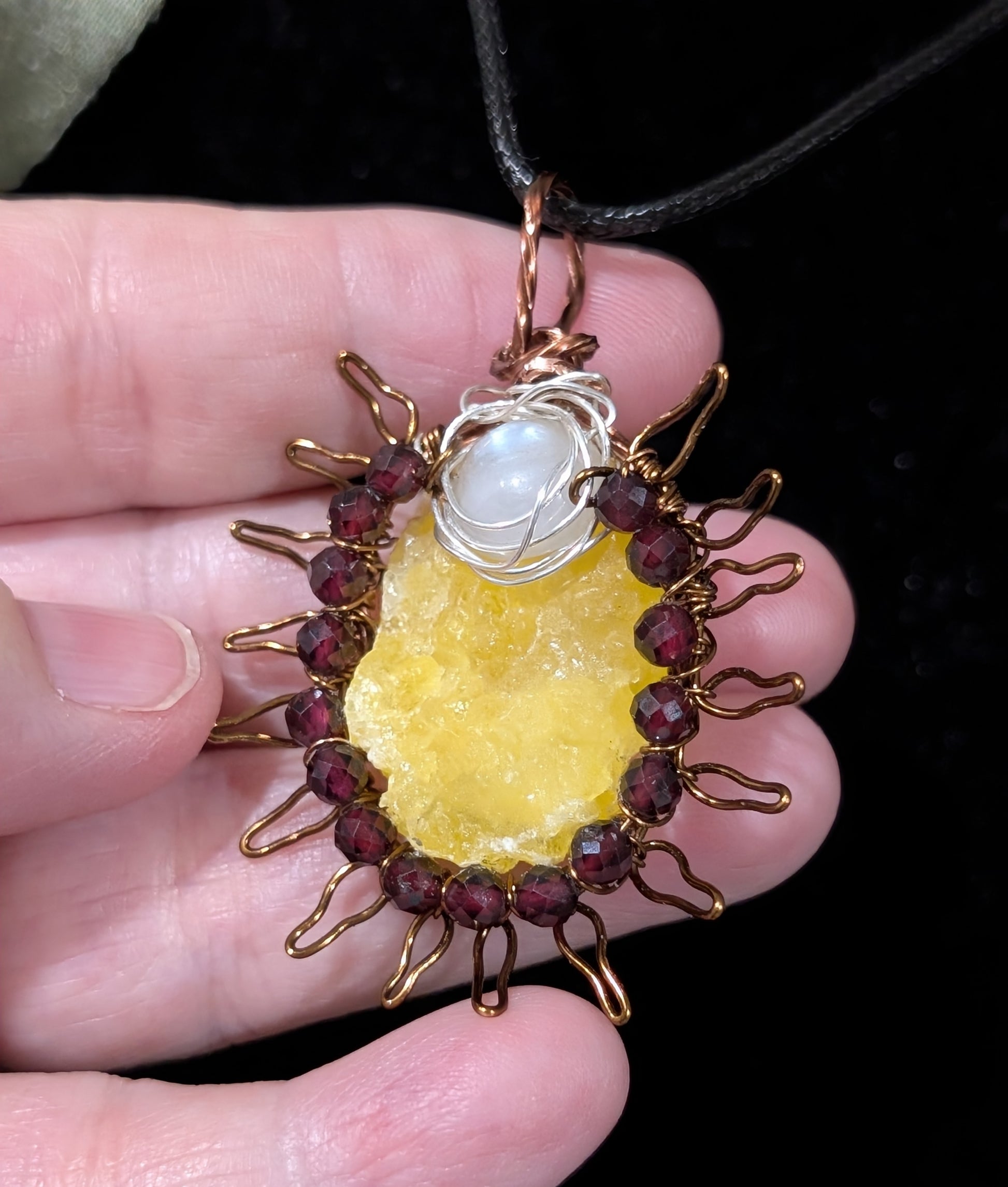 Raw Brucite Sun and Moonstone Pendant