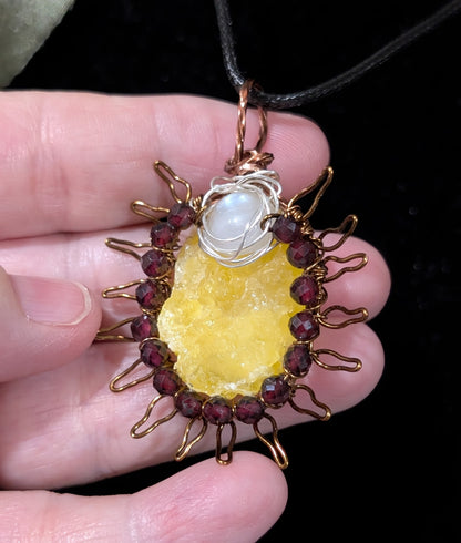 Raw Brucite Sun and Moonstone Pendant
