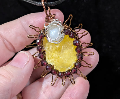 Raw Brucite Sun and Moonstone Pendant