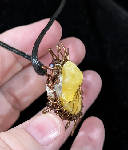Raw Brucite Sun and Moonstone Pendant