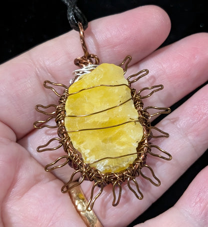 Raw Brucite Sun and Moonstone Pendant