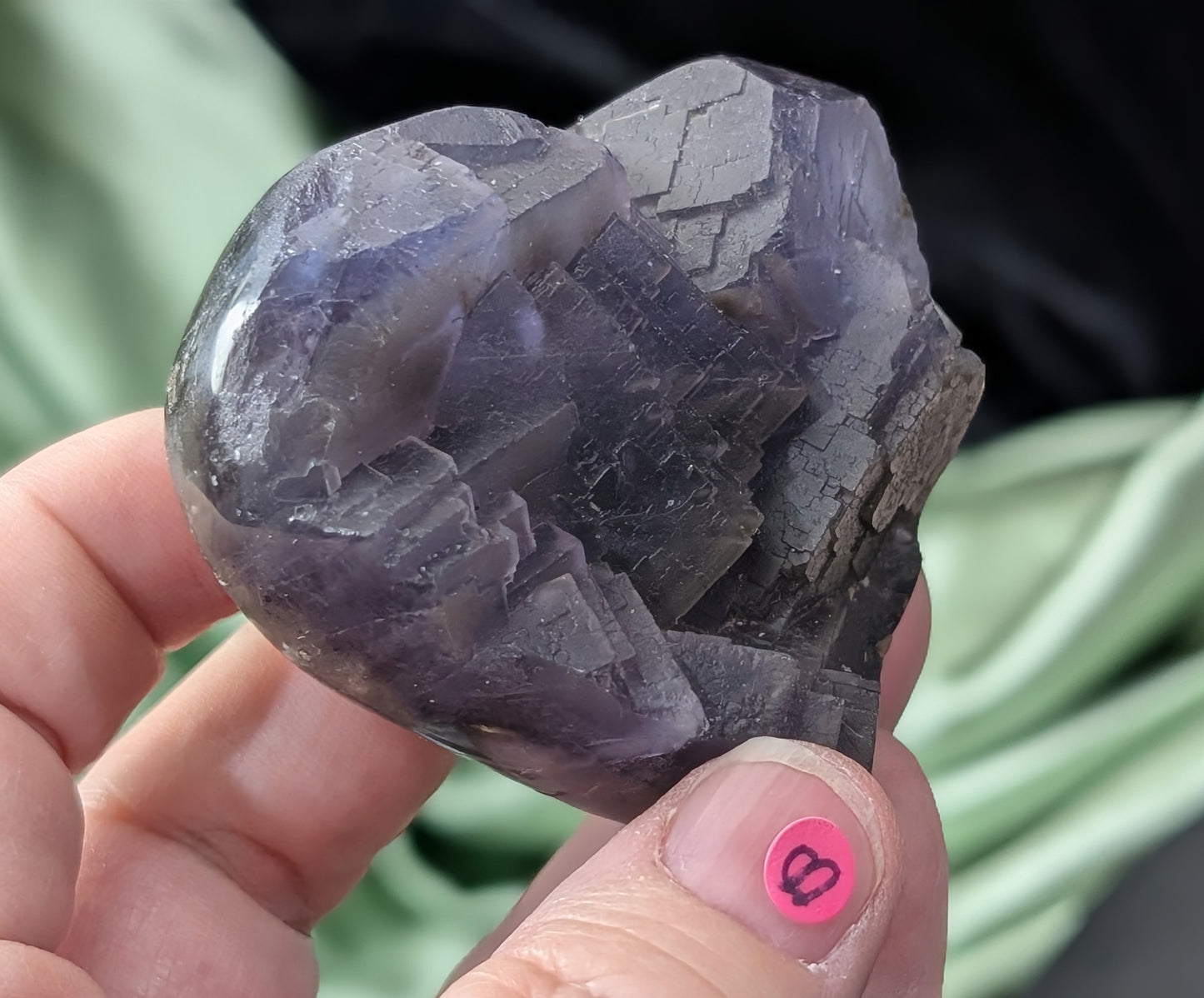 Raw Cubic Purple Fluorite Heart