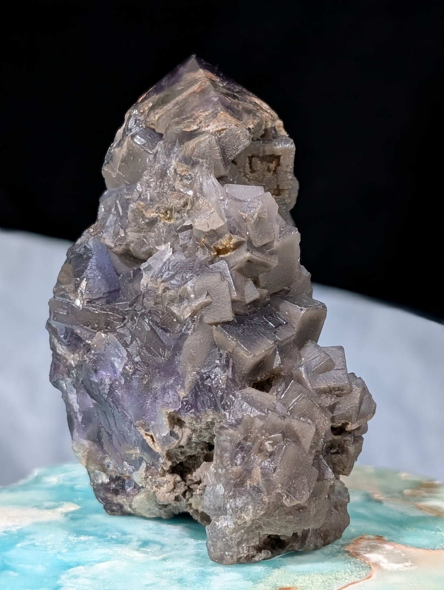 Raw Cubic Purple Fluorite Specimen Tower