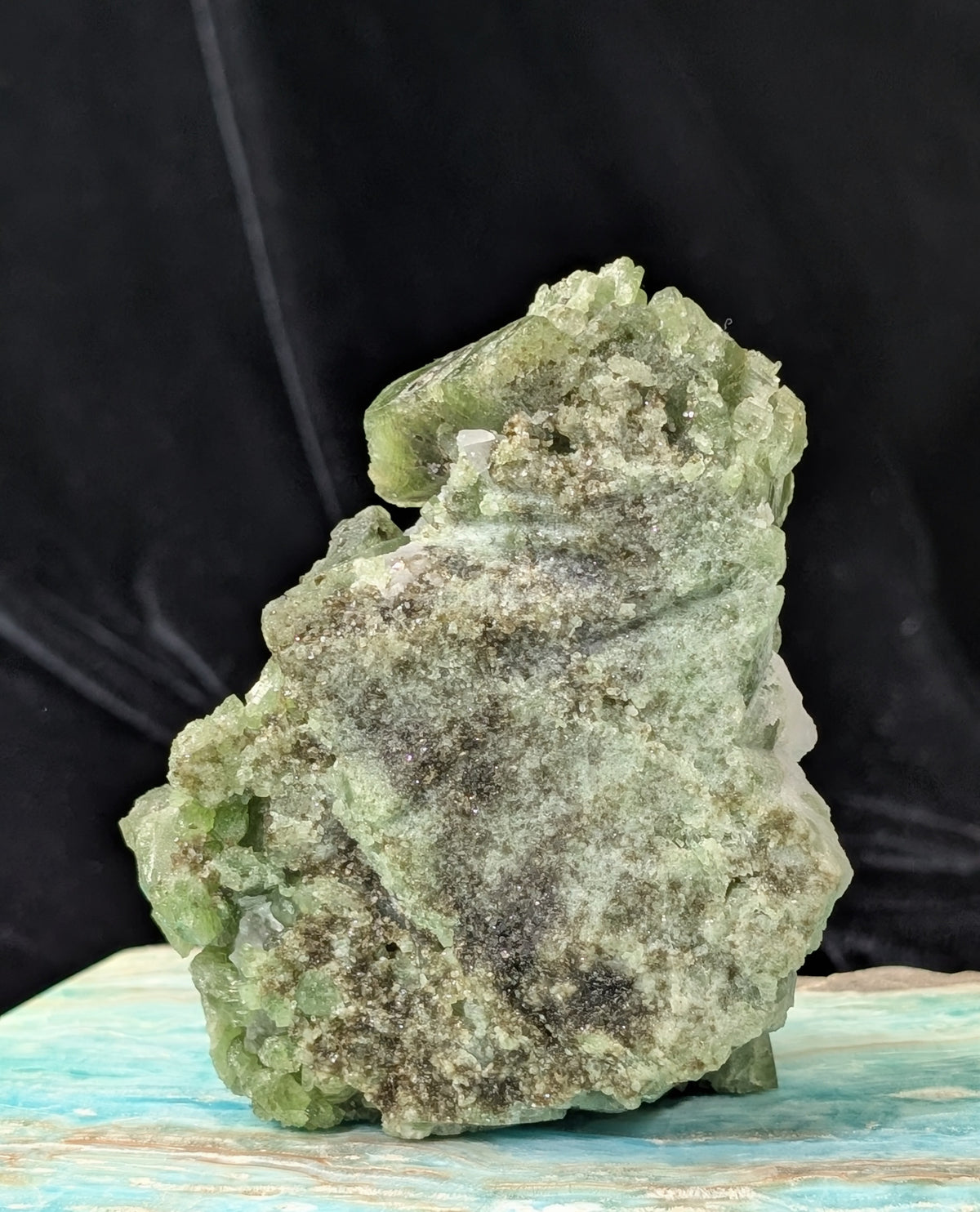 Raw Green Diopside Specimen with Mica