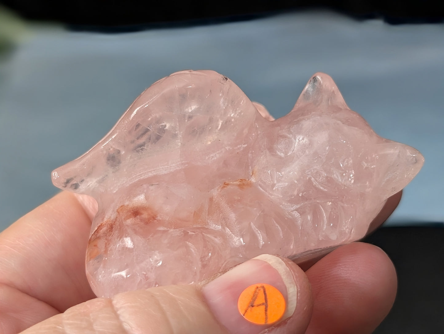 Rose Quartz Angel Cat Figurine 1B