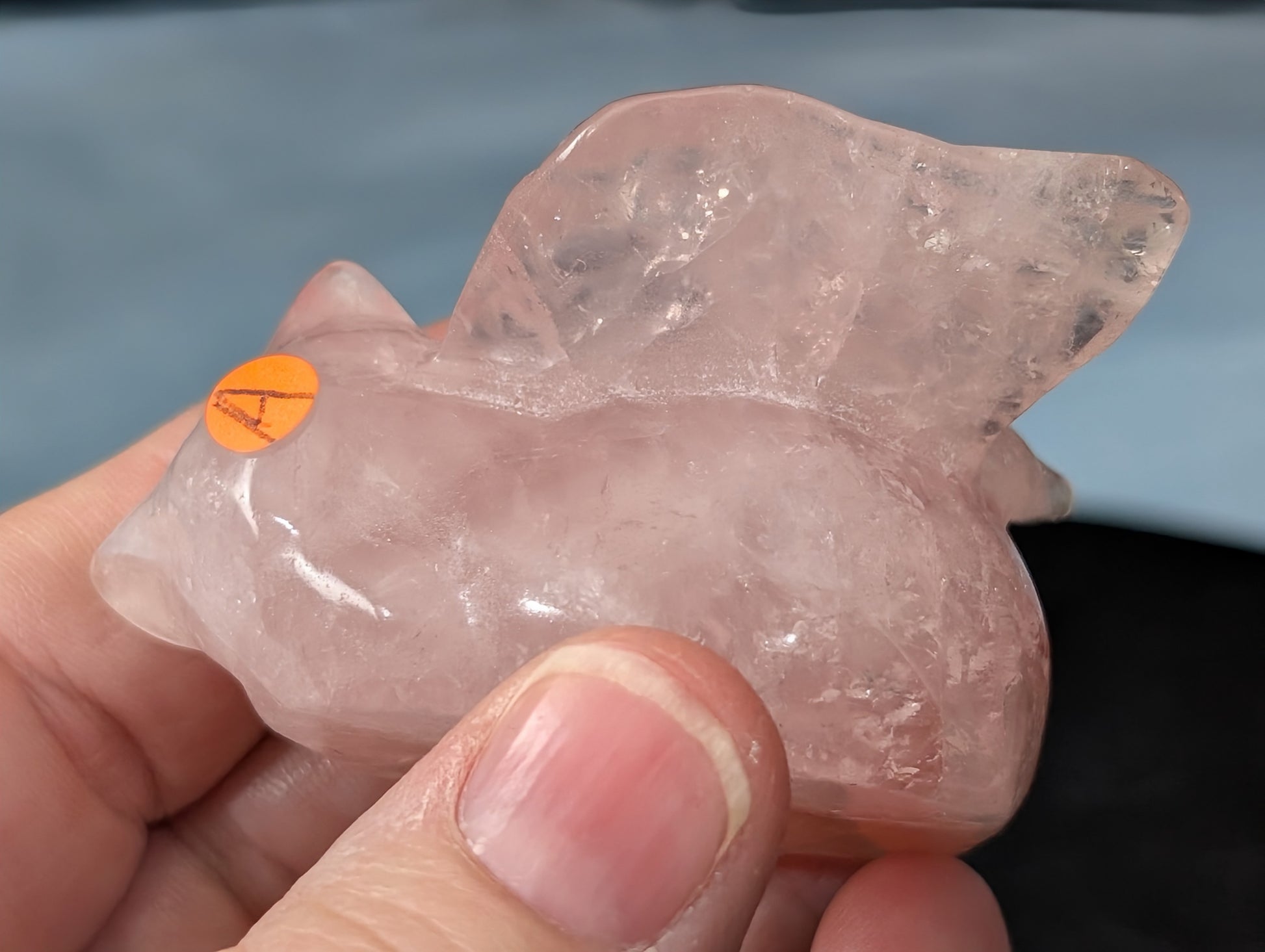 Rose Quartz Angel Cat Figurine 1D