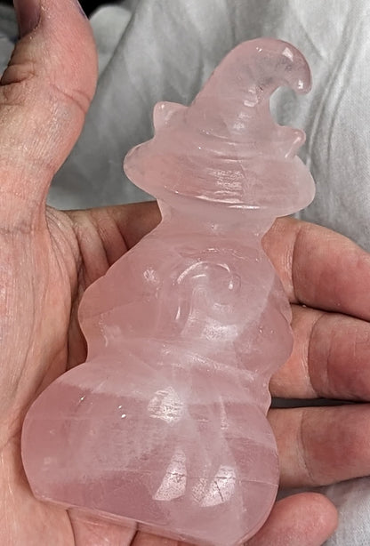 Rose Quartz Witch Cat on Pumpkin Figurine