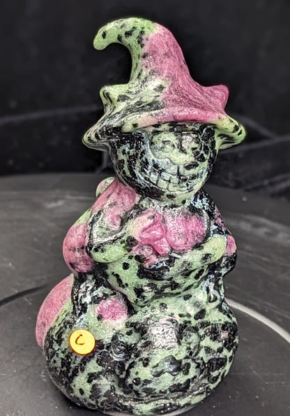 Ruby Zoisite Witch Cat on Pumpkin Figurine
