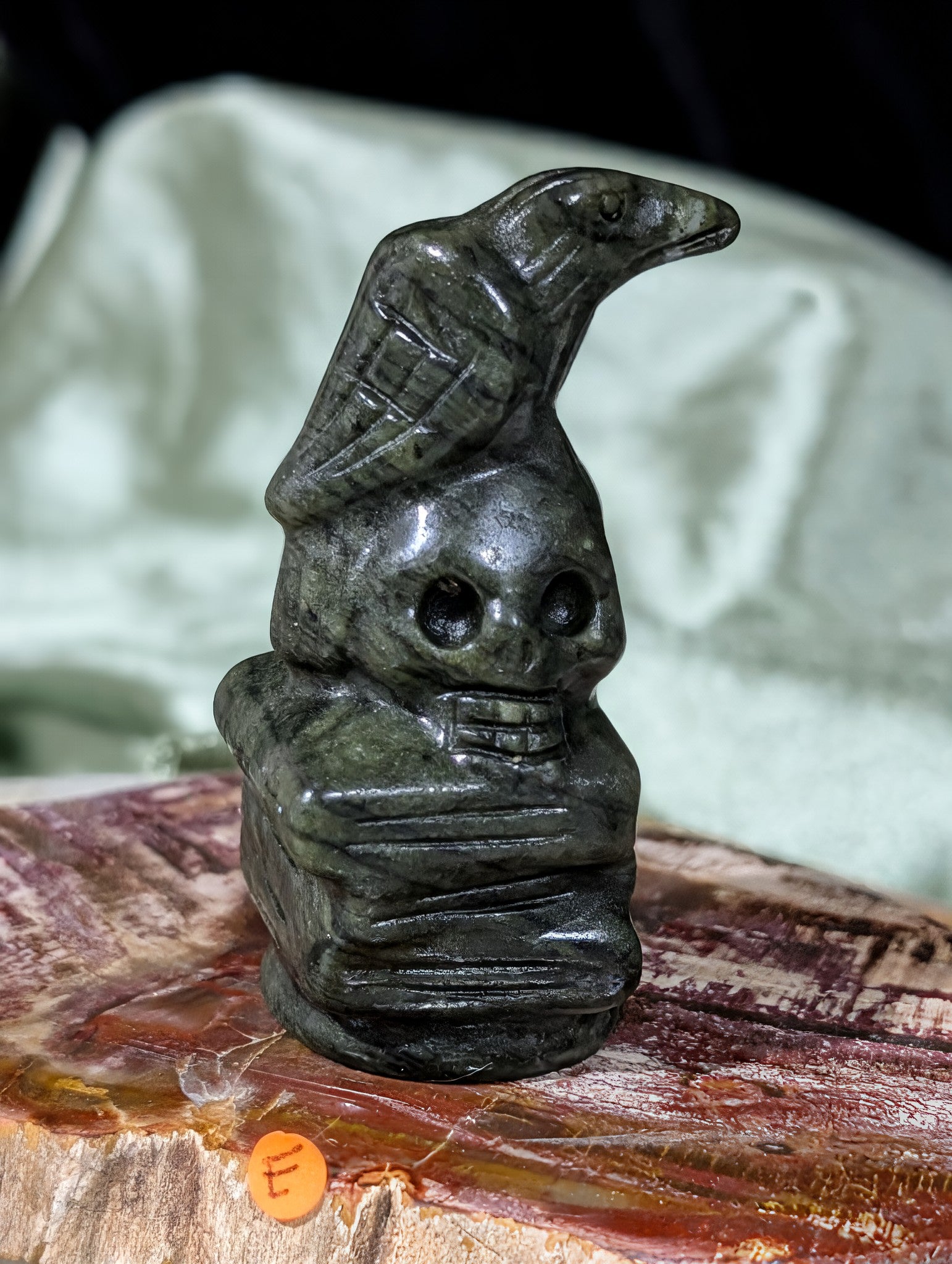 Serpentine Raven on Skull on Books Figurine