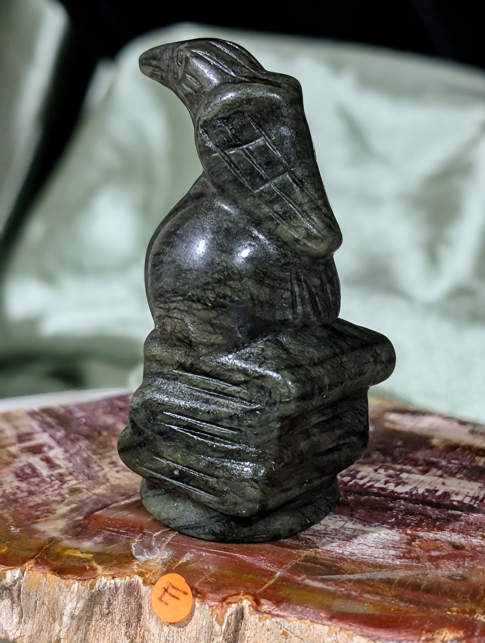 Serpentine Raven on Skull on Books Figurine
