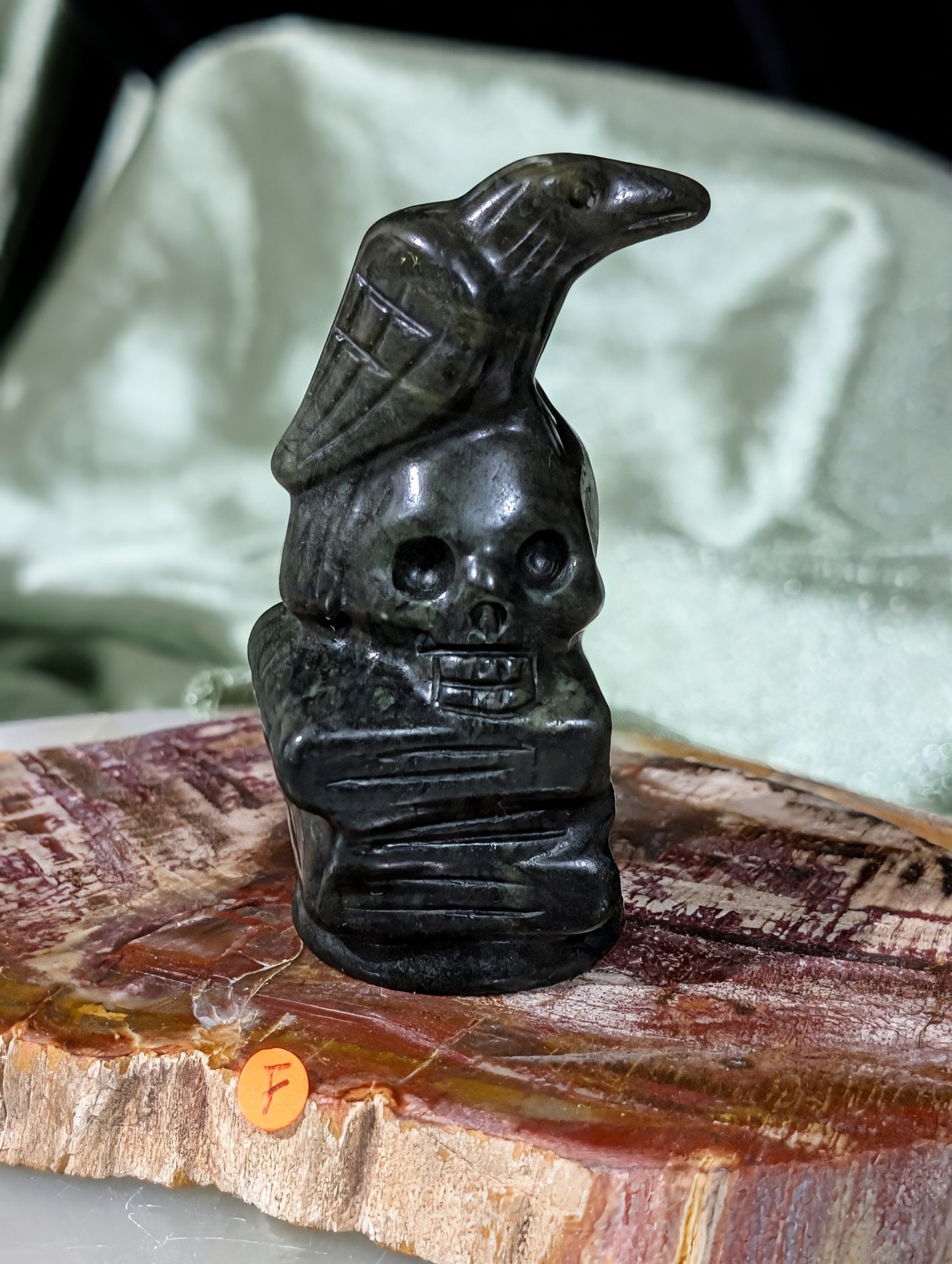 Serpentine Raven on Skull on Books Figurine
