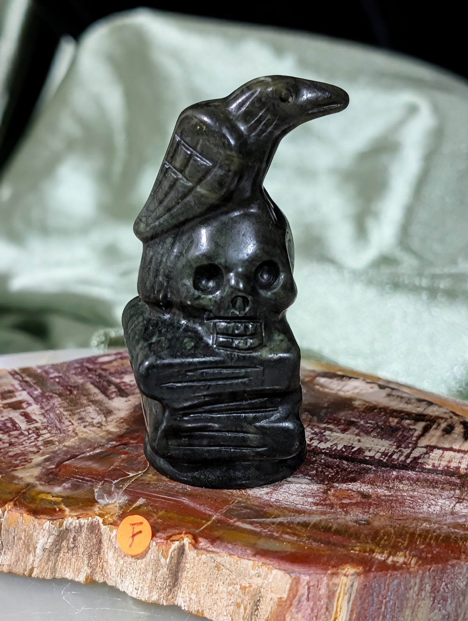 Serpentine Raven on Skull on Books Figurine