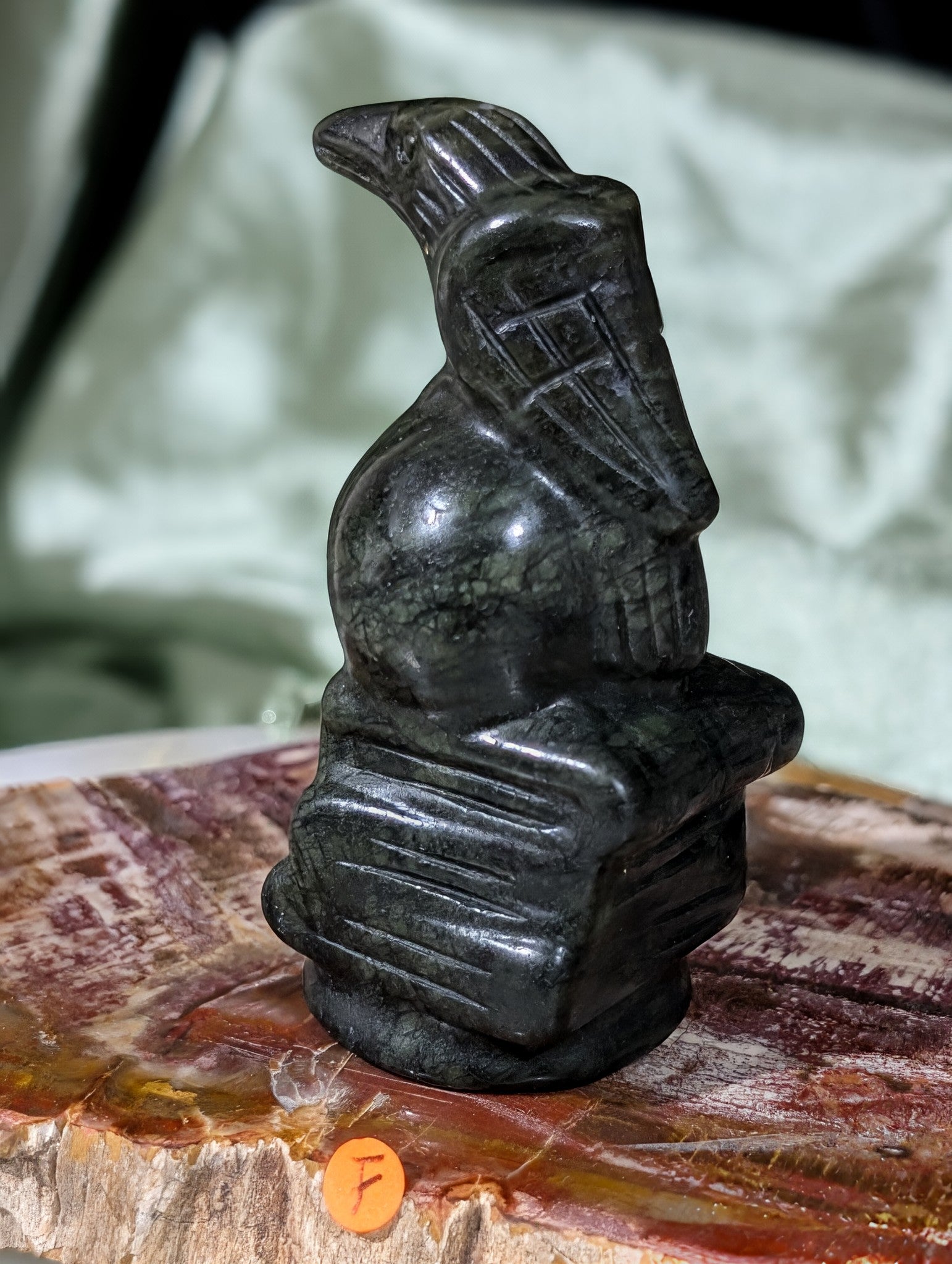 Serpentine Raven on Skull on Books Figurine