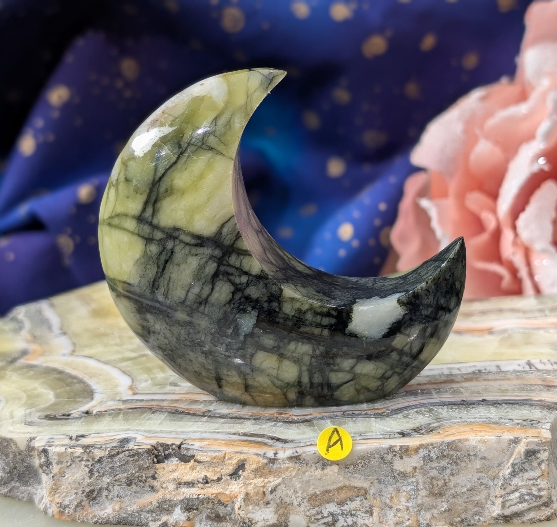 Serpentine with Calcite Moon