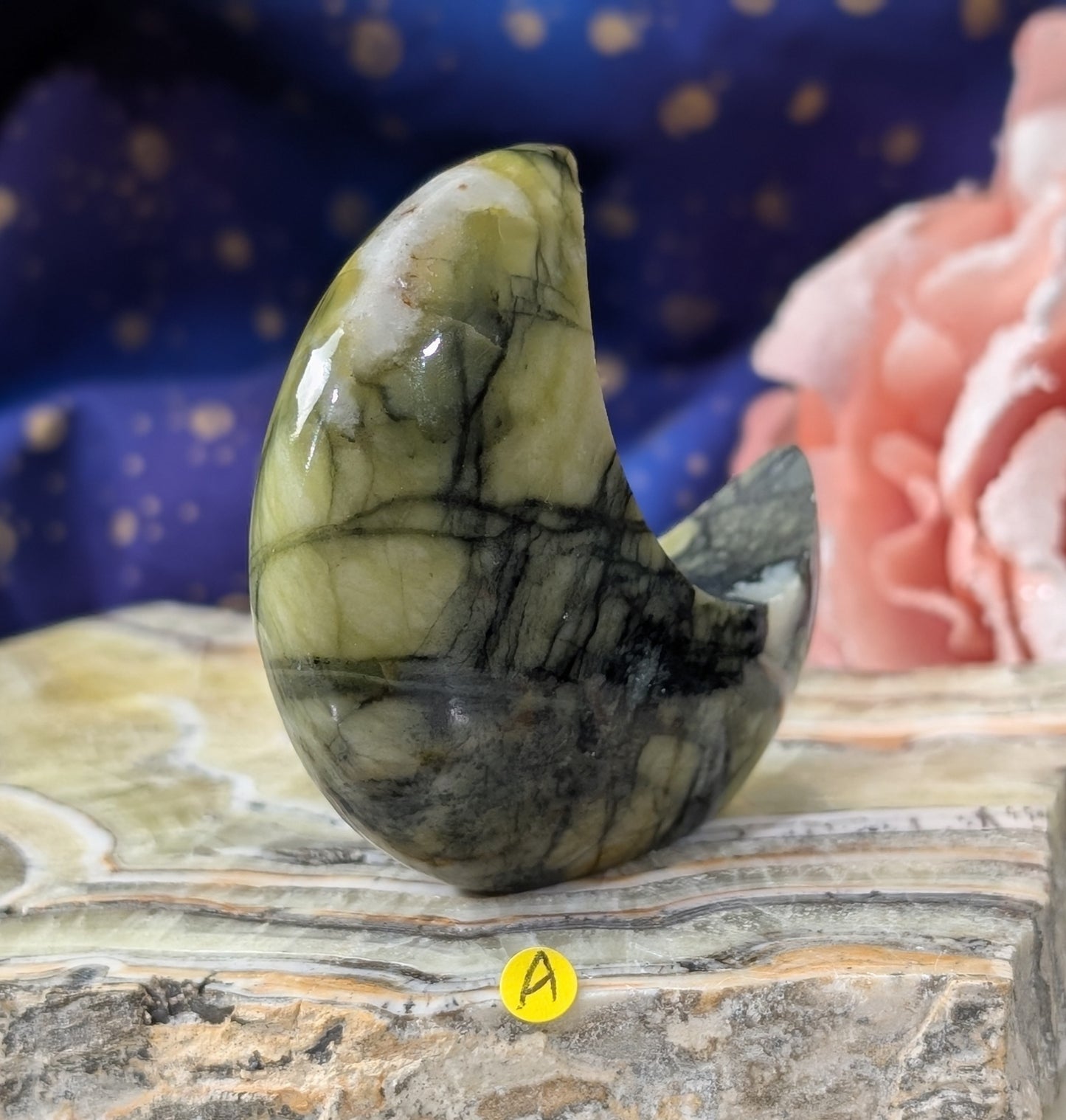 Serpentine with Calcite Moon