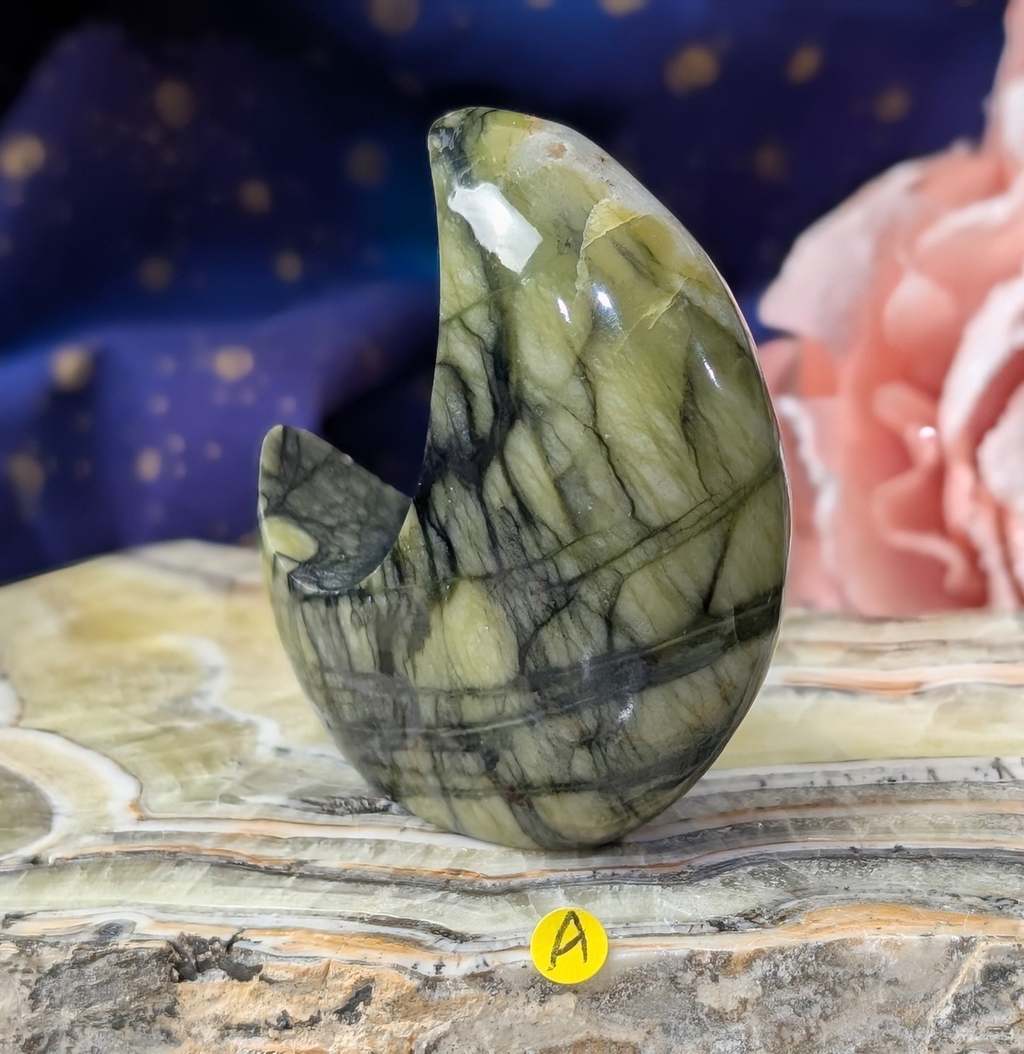 Serpentine with Calcite Moon