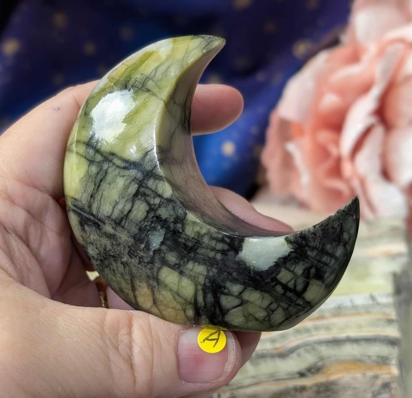 Serpentine with Calcite Moon