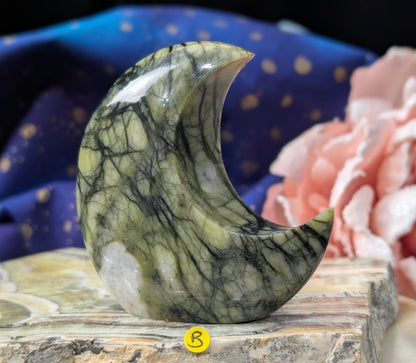 Serpentine with Calcite Moon