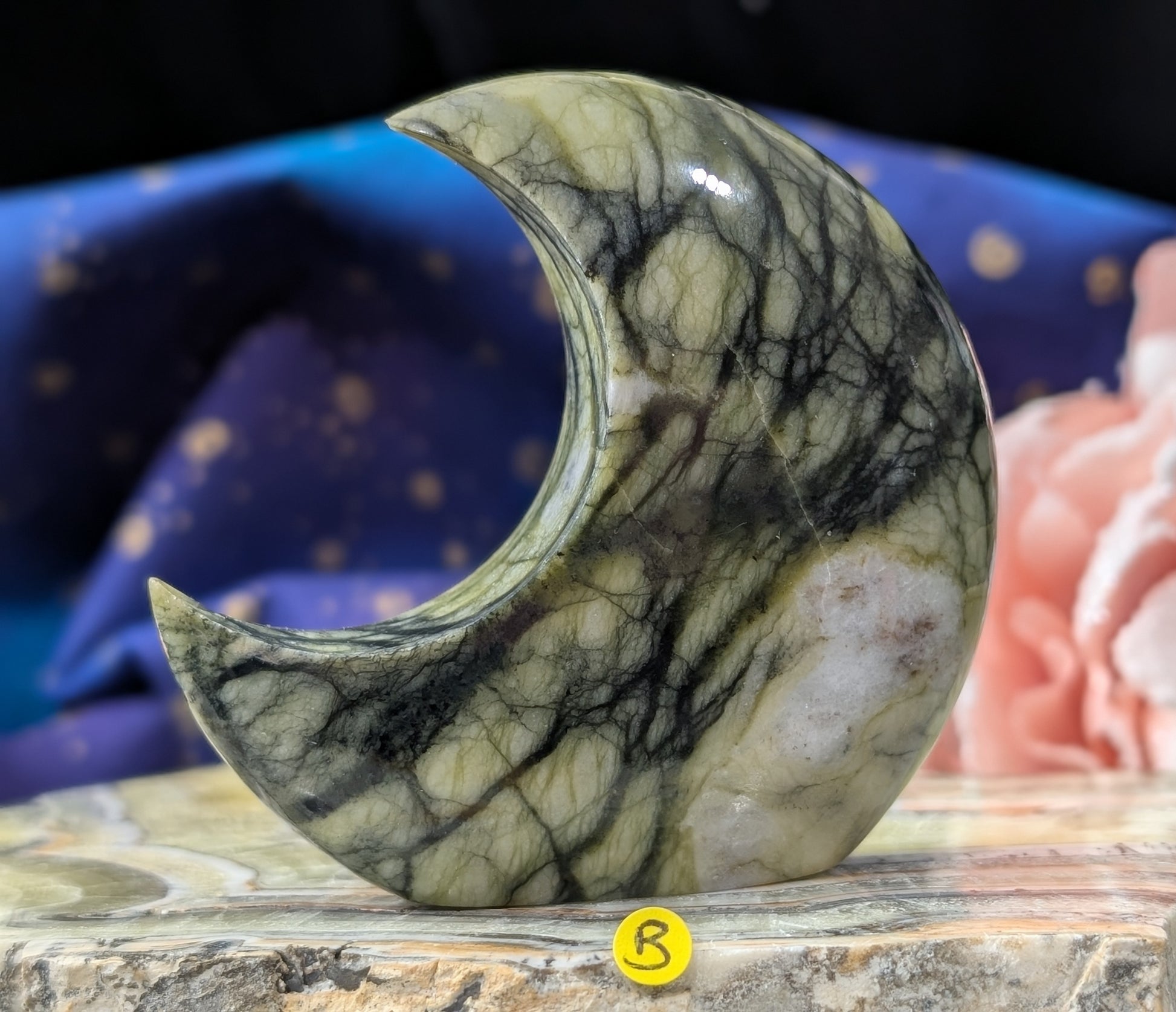 Serpentine with Calcite Moon