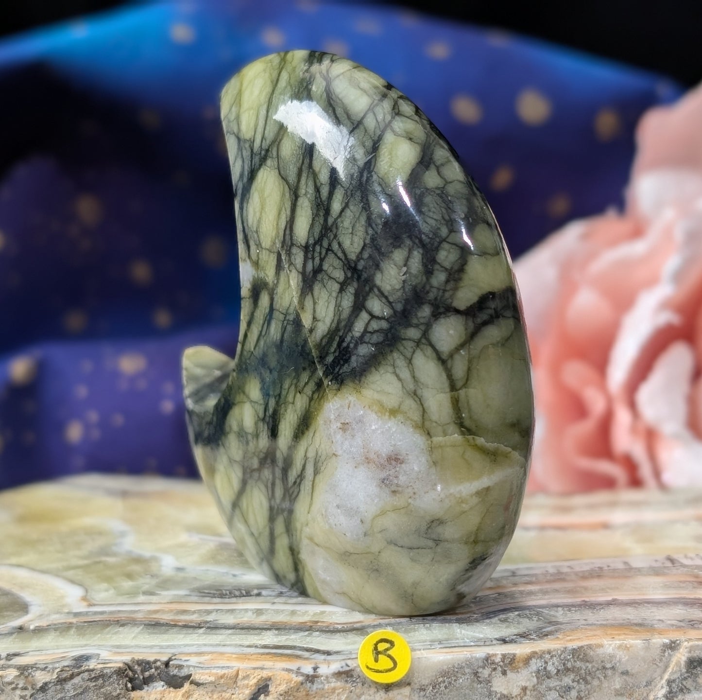 Serpentine with Calcite Moon