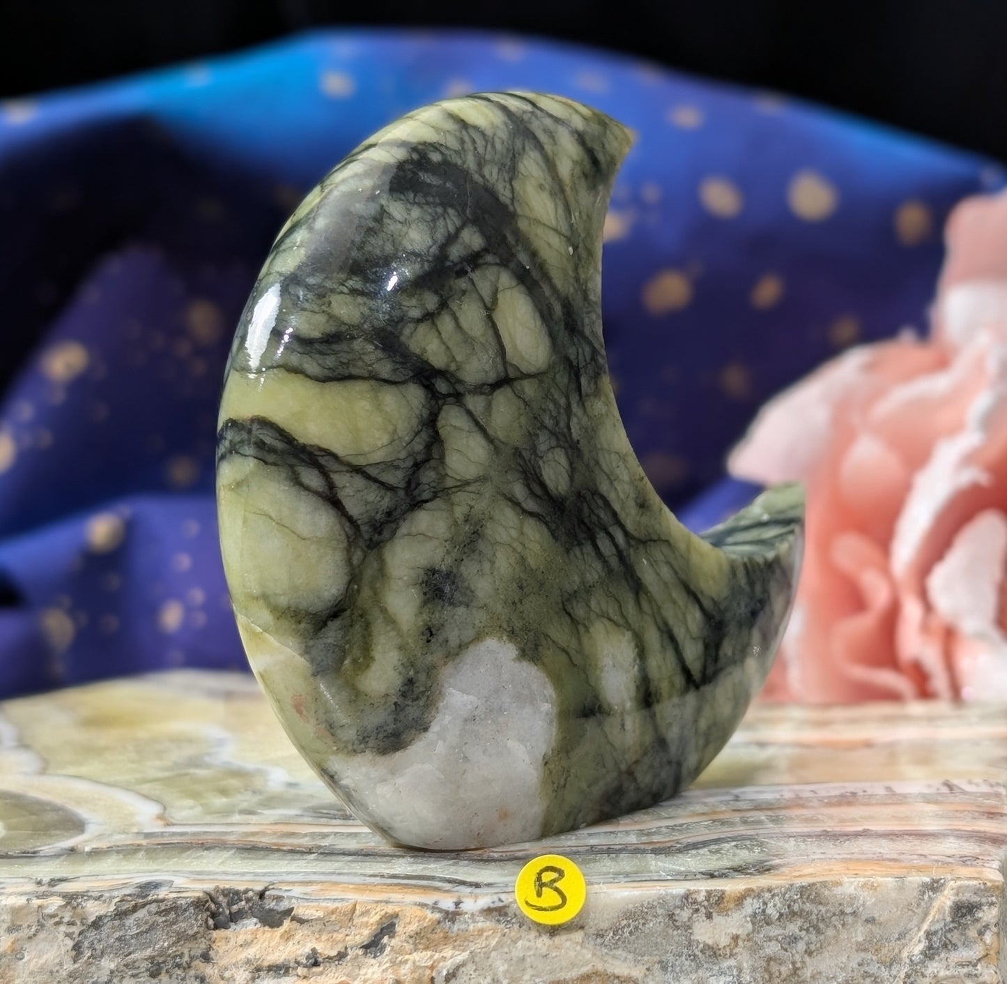 Serpentine with Calcite Moon