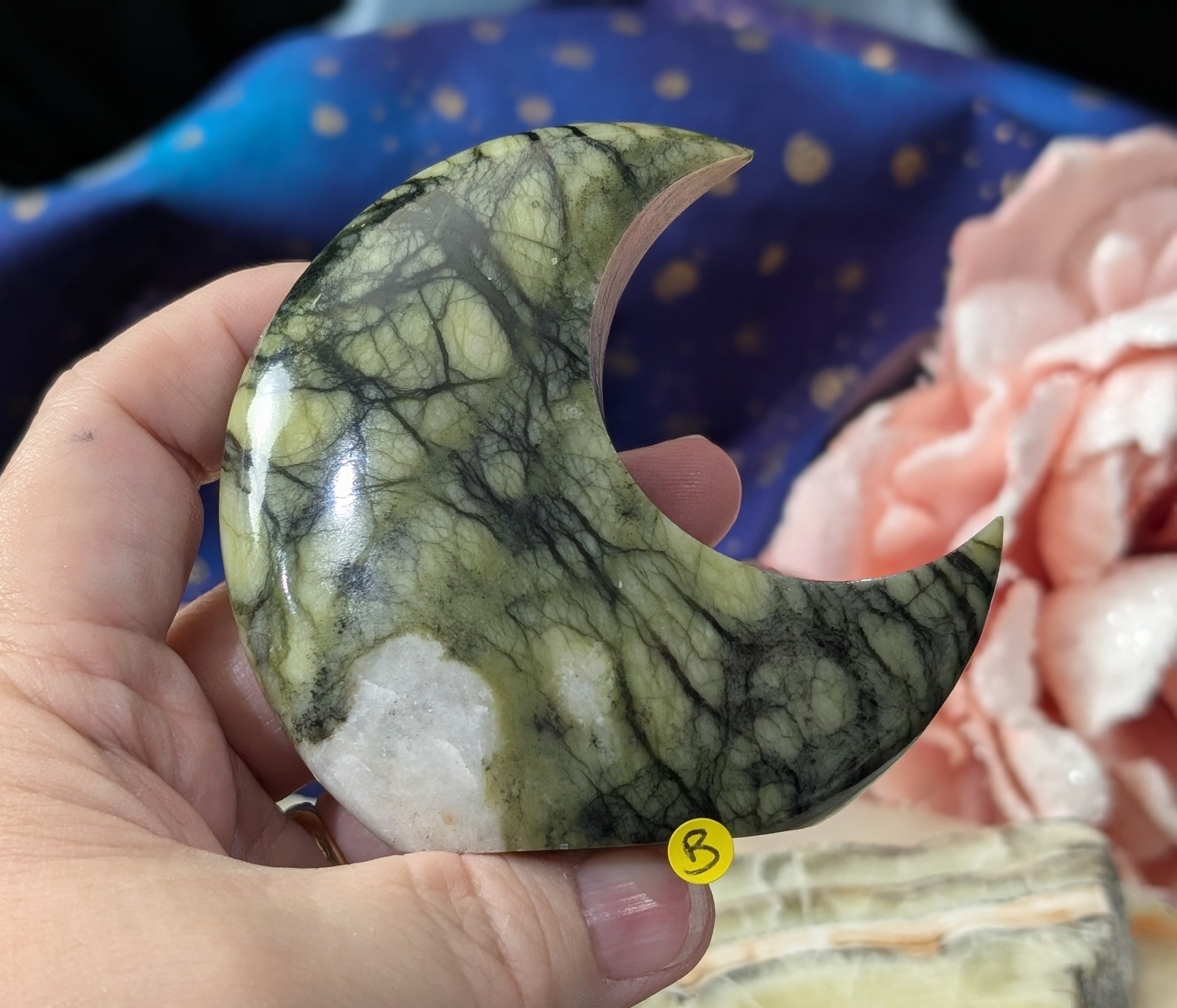 Serpentine with Calcite Moon