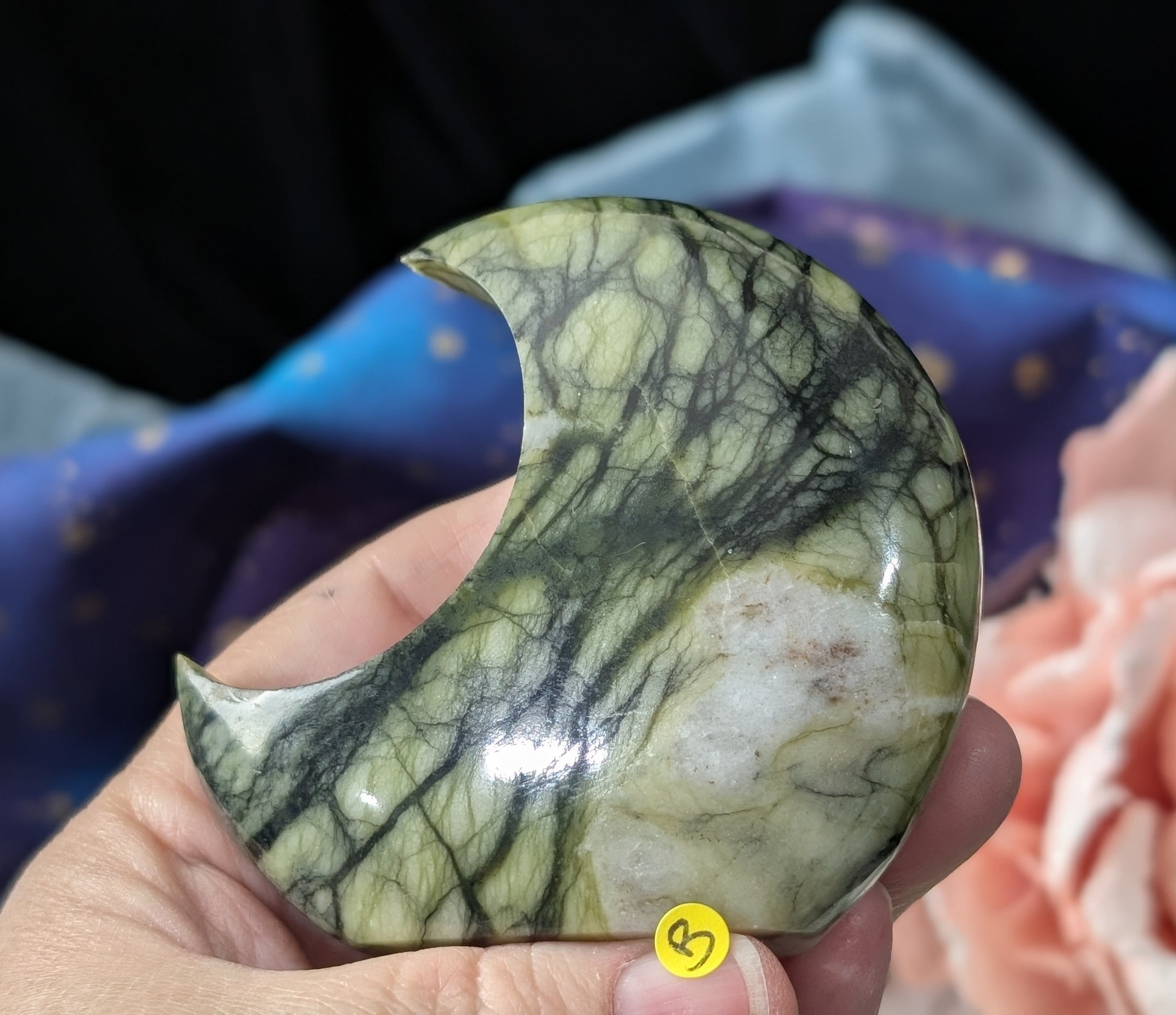Serpentine with Calcite Moon