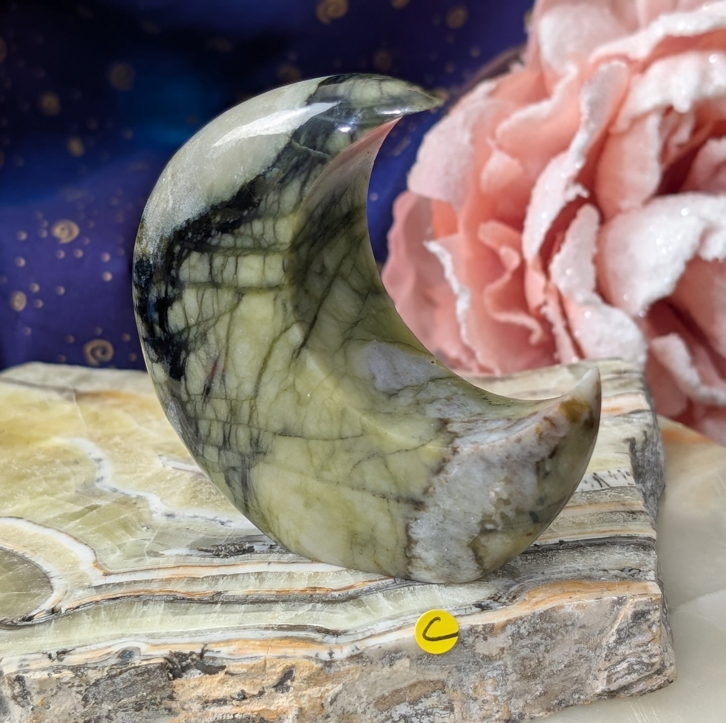 Serpentine with Calcite Moon