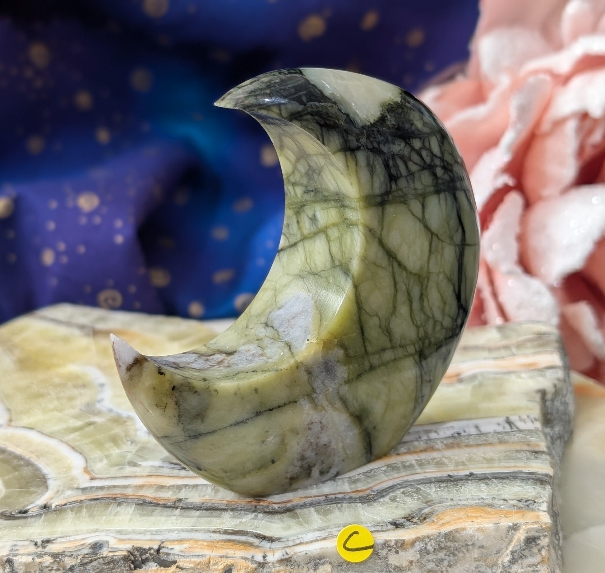 Serpentine with Calcite Moon