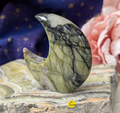 Serpentine with Calcite Moon