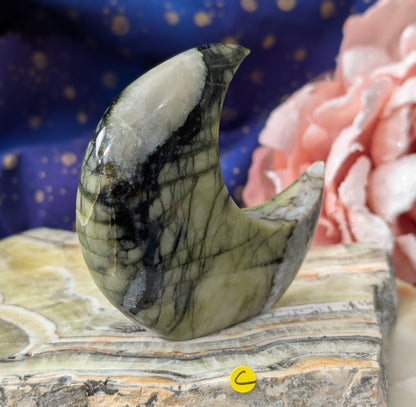 Serpentine with Calcite Moon