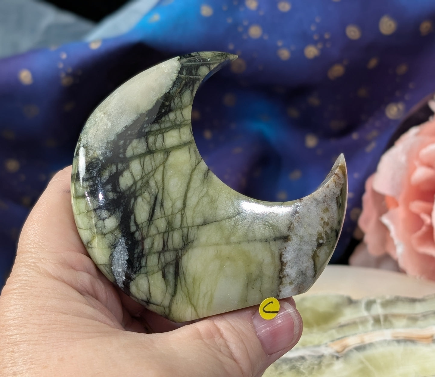 Serpentine with Calcite Moon