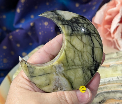 Serpentine with Calcite Moon